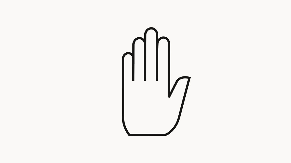 Ein einfaches grünes Linien-Icon einer aufrecht gehaltenen Hand mit ausgestreckten Fingern.